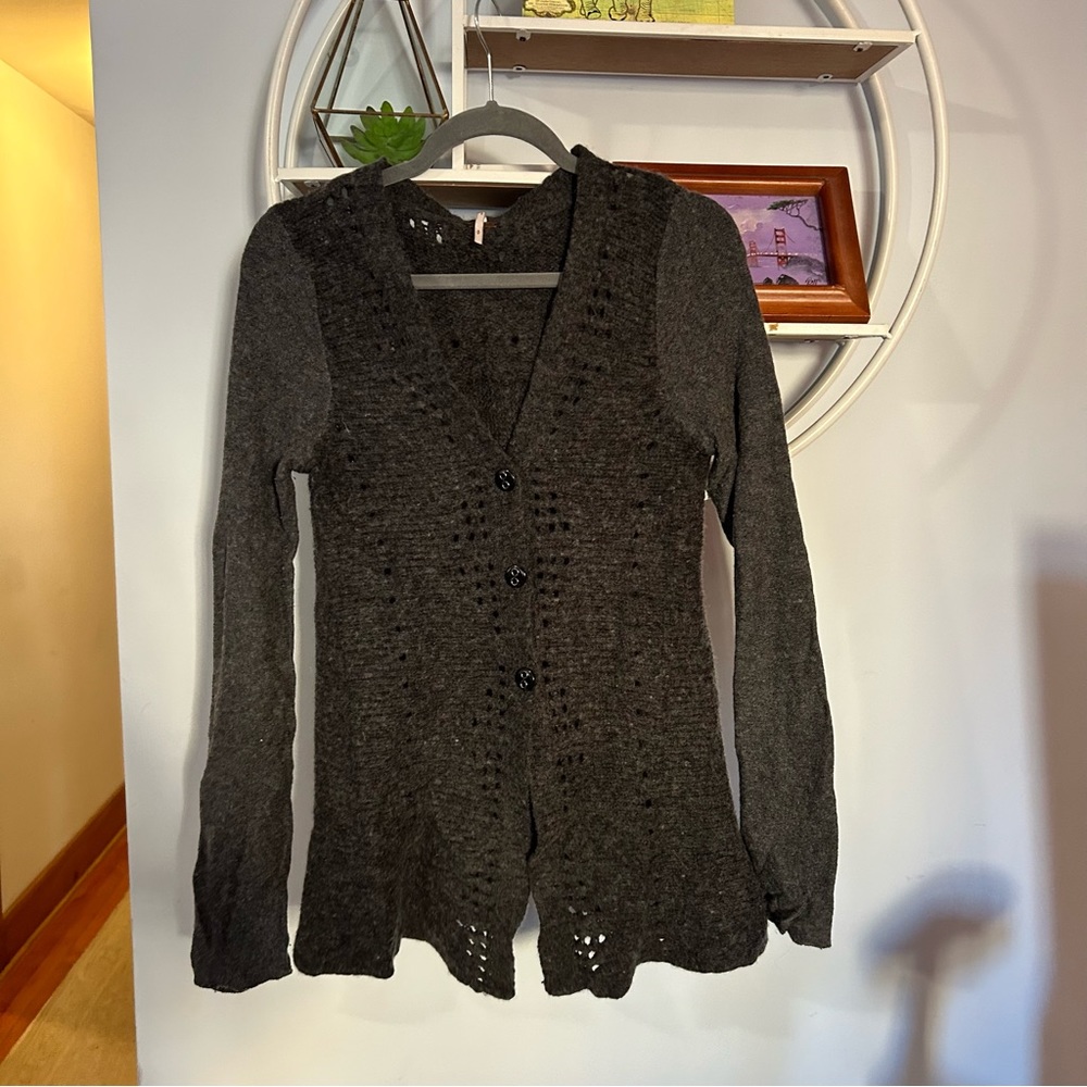 Free People Women's Small S Gray Grey Button Cardigan